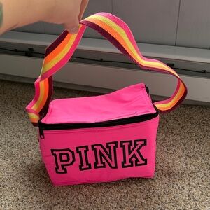 PINK Victoria's Secret Neon Pink Lunch/Cooler Bag with Multicolor Strap